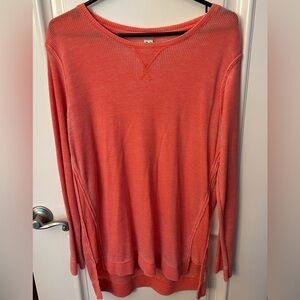 Green Tea Waffle Weave  Long Sleeve Tunic Shirt